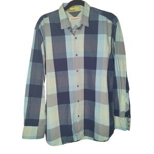 Tommy Bahama long sleeve shirt blue plaid pastel green tropical Large